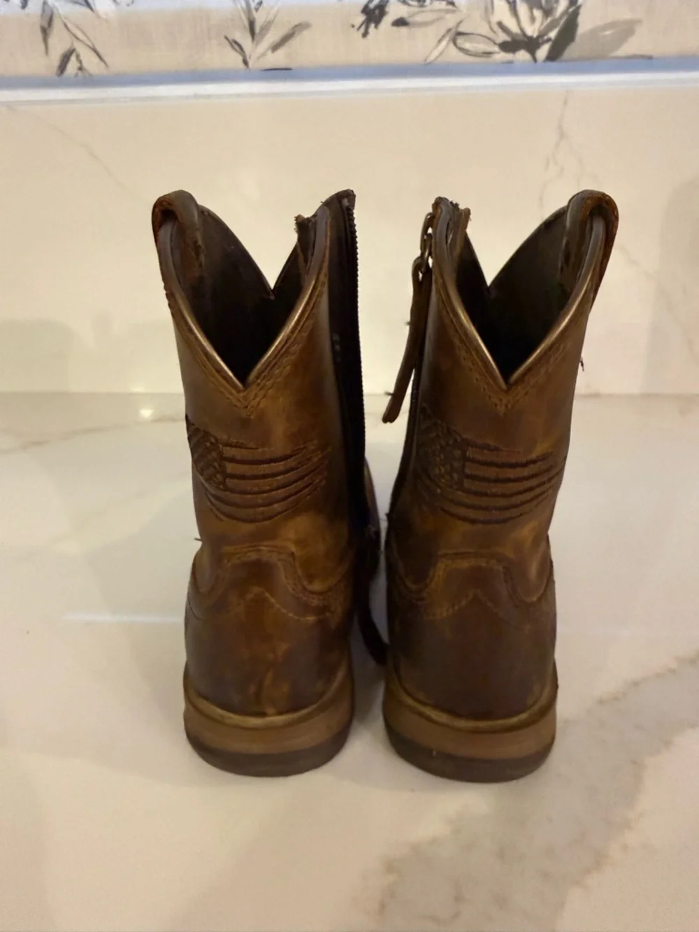 Ariat Brown Leather Western Pull-On Work Boot Kids size 9